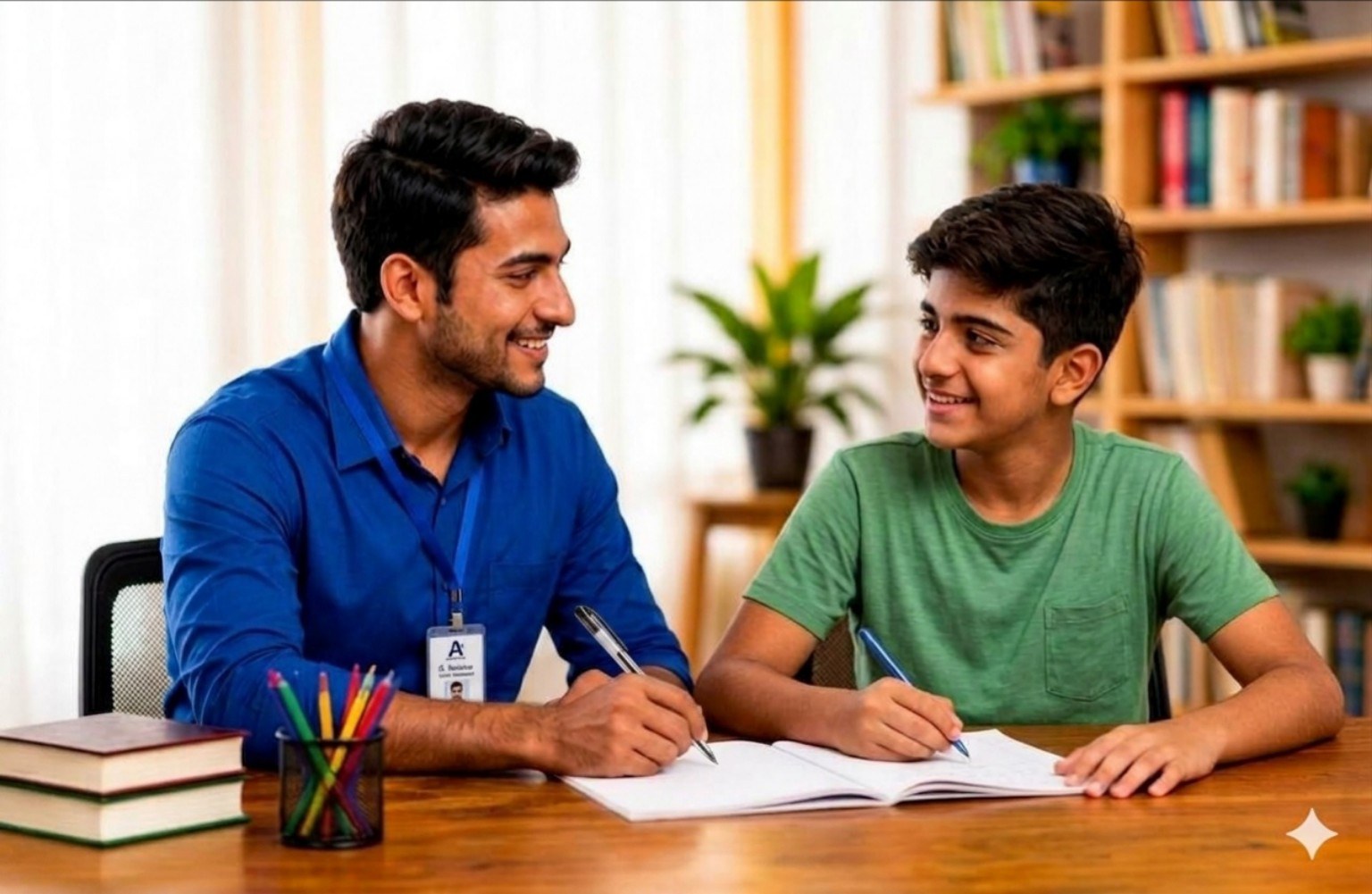 Male teacher with boy student
